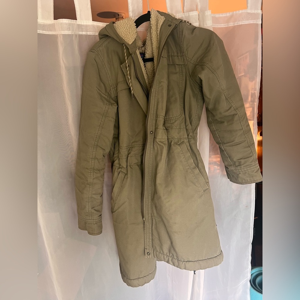 Patagonia Olive Green Prairie Dawn Parka Insulated Coat Womens Size M